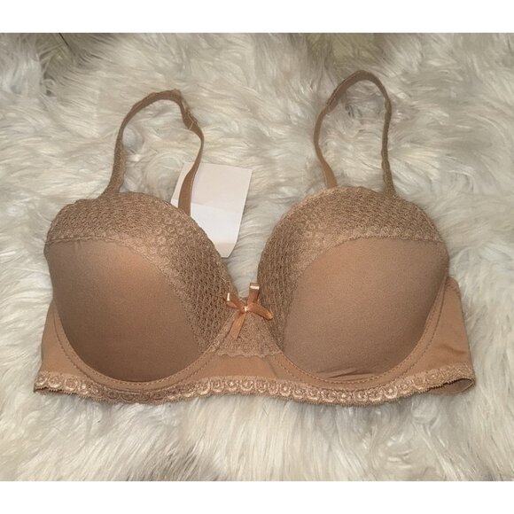 Jezebel J5820 Lace Trim Underwire Contour Bra Lined Womens 34C Beige New - Picture 2 of 6